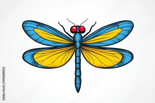 Wallpaper Mural A detailed, stylized illustration of a dragonfly, showcasing intricate linework and vibrant blue and yellow colors. Torontodigital.ca