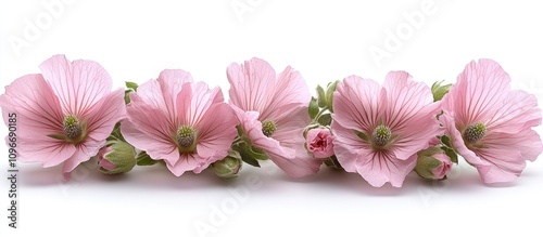 Wallpaper Mural Mallow flower arrangement in soft pink hues showcasing delicate petals against a clean white background for aesthetic and nature themes. Torontodigital.ca