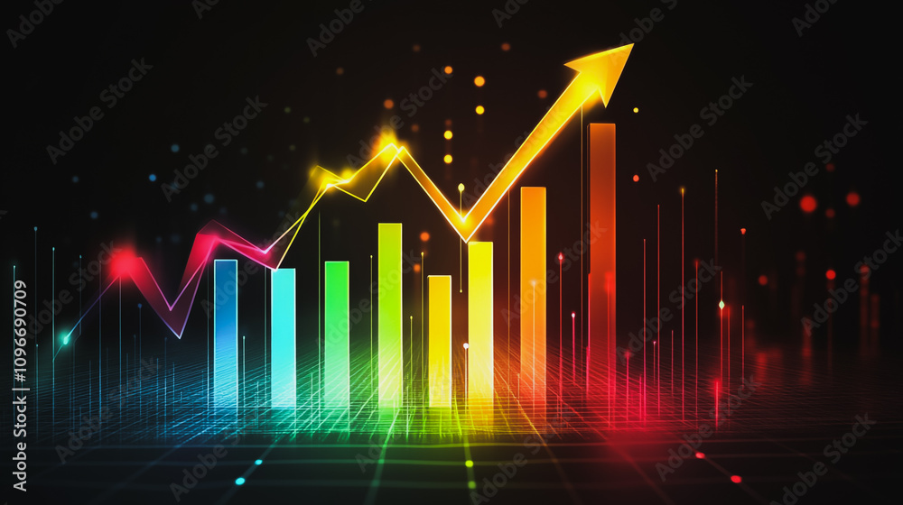 Abstract black background with Colorful charts and graphs with statistics to innovative analyze business potential and forecast future development of companies growth. Abstract black background with Colorful charts and graphs with statistics to innovative analyze business potential and forecast future development of companies growth.