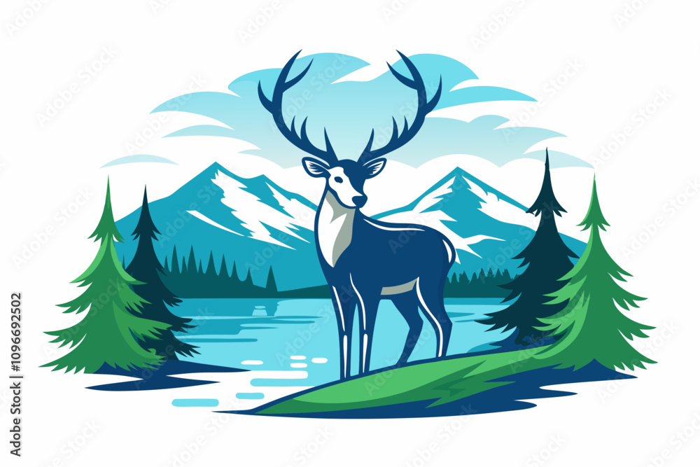 Deer vector landscape Deer vector landscape