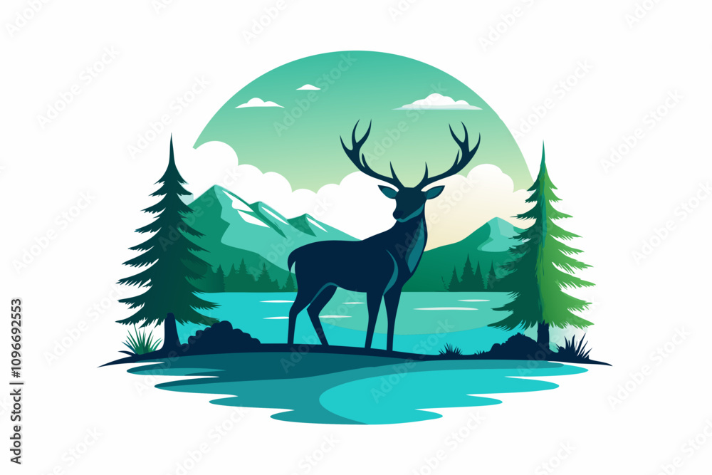Deer vector landscape Deer vector landscape