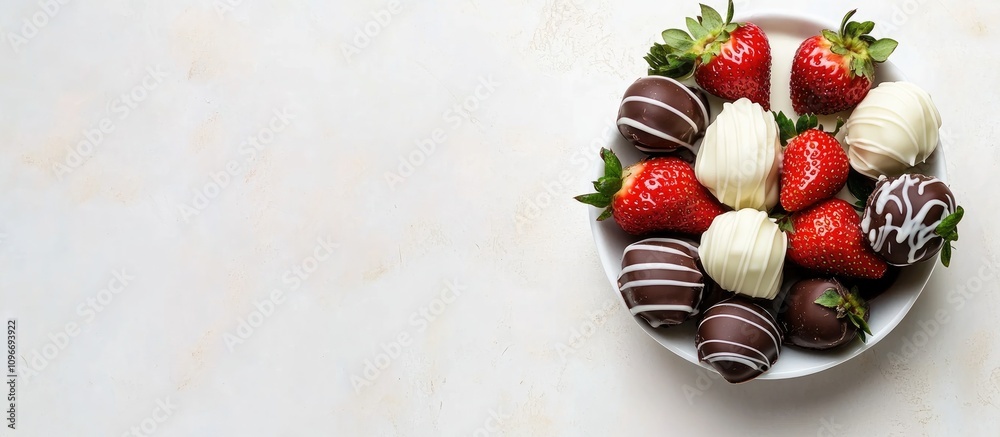 Elegant chocolate covered strawberries in a bowl perfect for romantic occasions gourmet dessert with dark and white chocolate coating Elegant chocolate covered strawberries in a bowl perfect for romantic occasions gourmet dessert with dark and white chocolate coating