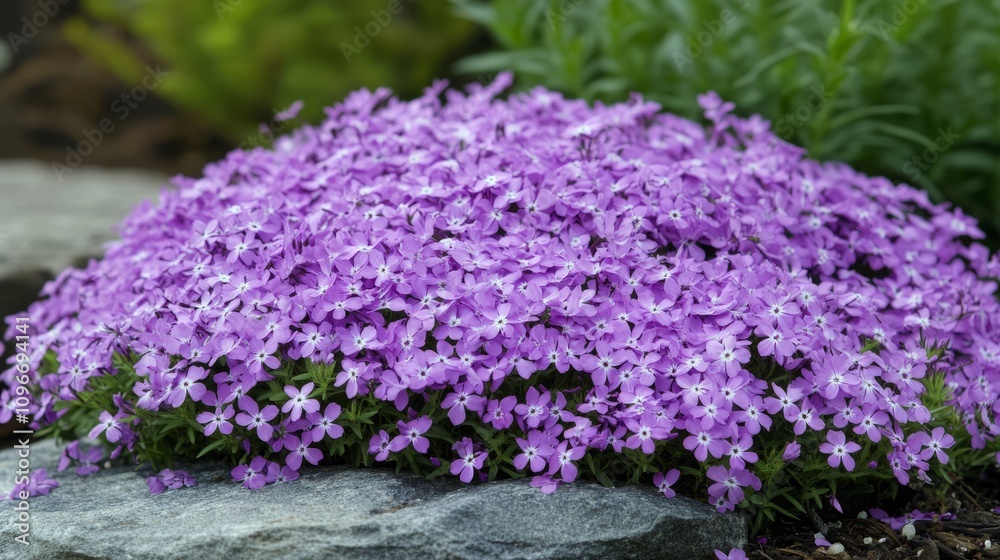 Obraz premium close-up shot of creeping phlox with green environment