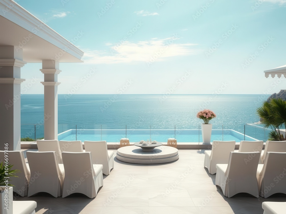 Fototapeta premium A stunning oceanfront property with panoramic views of the sea, ideal for investment and relaxation, holiday, serene