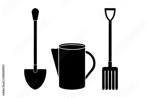 Gardening Tools Silhouette – Spade, Rake, and Watering Can