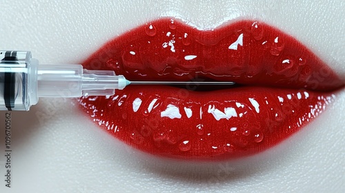 Glossy and vibrant, the lips prepare to receive a cosmetic enhancement treatment photo