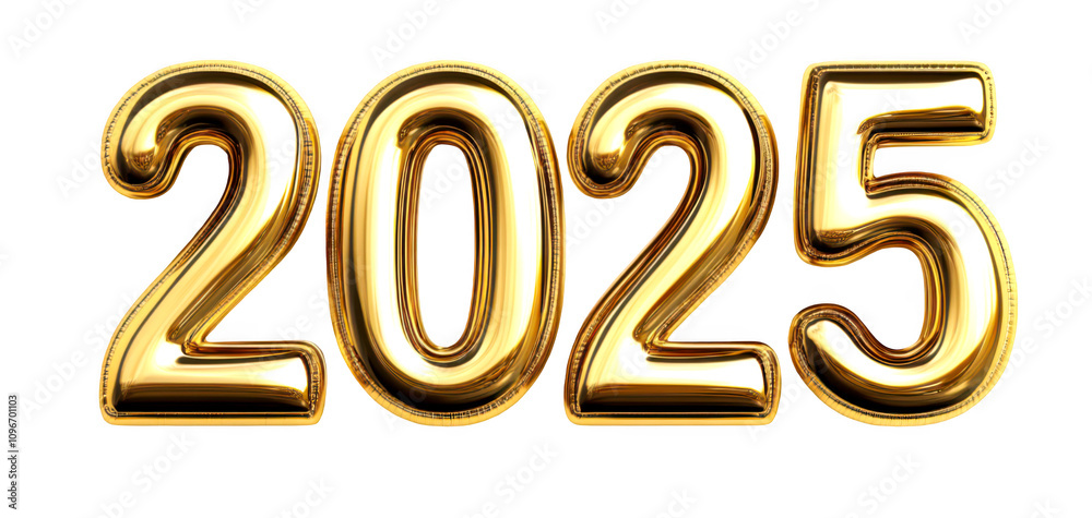 Celebrate the arrival of 2025 year with golden numbers isolate on transparent background, cutout, png Celebrate the arrival of 2025 year with golden numbers isolate on transparent background, cutout, png