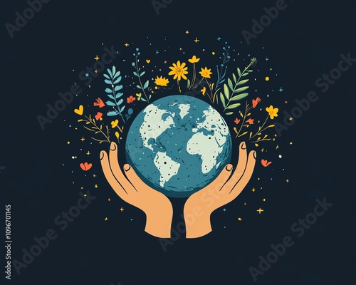 Earth Day logo design a child s hands cradling the Earth, symbolizing protection and environmental awareness for a brighter future photo