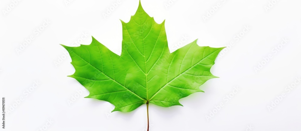 Green maple leaf isolated on white background symbolizing nature freshness and seasonal change in a minimalist composition