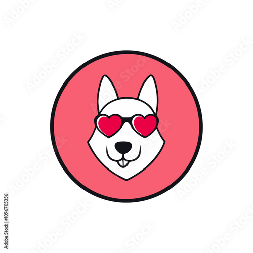 Dog with Valentine Sunglasses Vector .