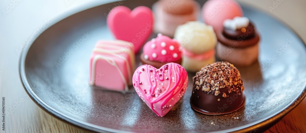 Assorted Petit Fours on a Plate for Valentine's Day Celebration in Soft Pastel Colors Assorted Petit Fours on a Plate for Valentine's Day Celebration in Soft Pastel Colors