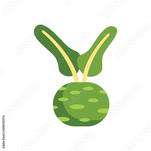 Simple cartoon style illustration of a kohlrabi cabbage with two leaves growing upward, isolated on white background