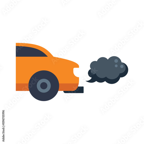 Orange car polluting the air by emitting black smoke from its exhaust pipe