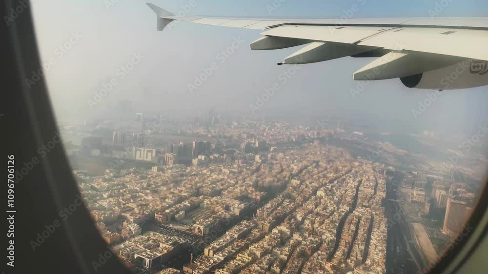 Airplane wing in the sky from the passenger window