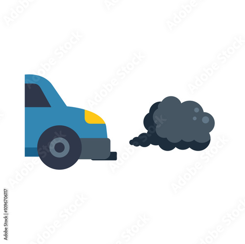 Simple illustration of a blue car emitting black smoke pollution from its exhaust pipe