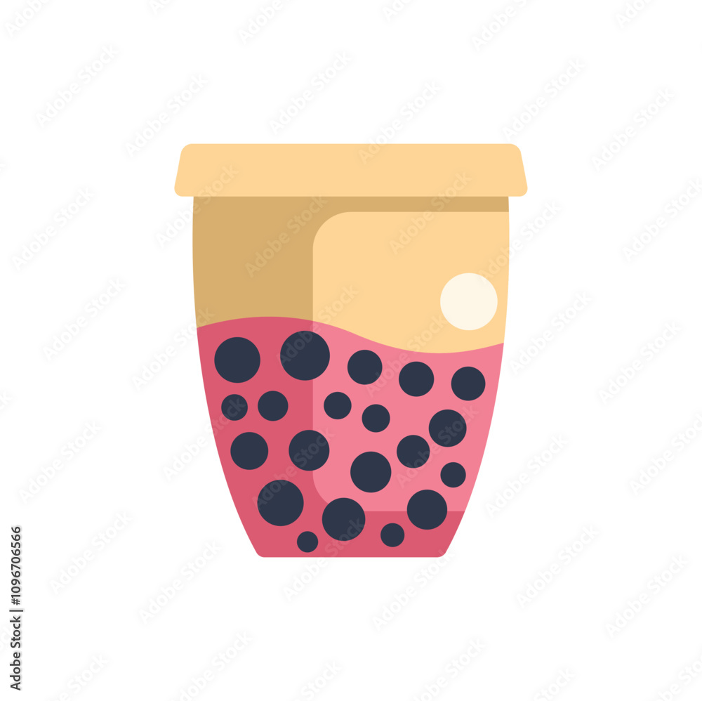 Plastic cup showing bubble tea with tapioca pearls in a flat design Plastic cup showing bubble tea with tapioca pearls in a flat design