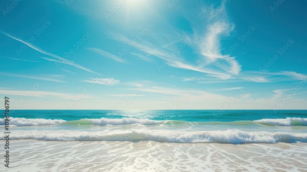 Fototapeta premium A tranquil scene of calm ocean water rippling under clear blue skies, blue, reflection, calm, water