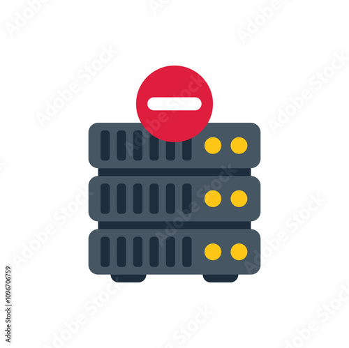 Stack of servers is showing a stop sign indicating a critical error, failure or outage
