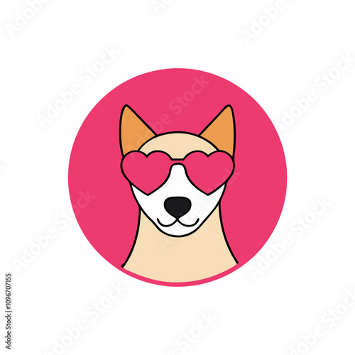 Dog with Valentine Sunglasses Vector . photo