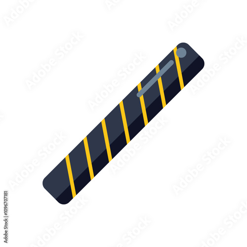 Black and yellow vape pen with button firing lying diagonally, vaporizer device vector illustration