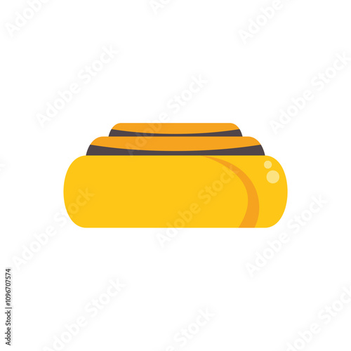 Yellow inflatable kayak raft for three people with black stripes isolated on a white background