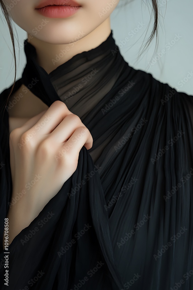 Naklejka premium there is a woman wearing a black dress and a black tie