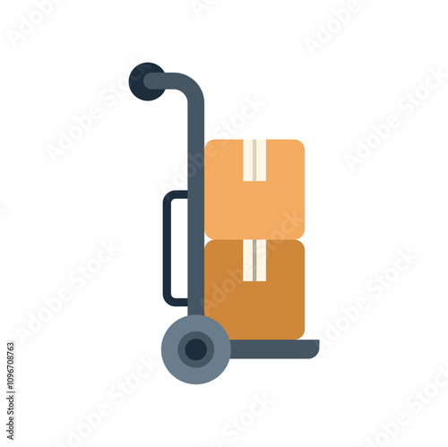 This vector illustration shows a delivery hand truck carrying cardboard boxes, representing concepts like shipping, logistics, and transportation