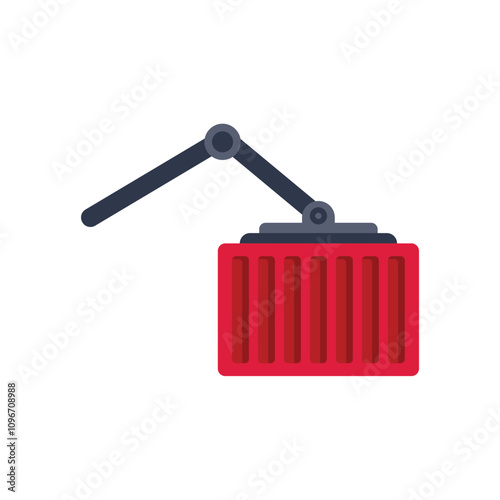 Crane arm lifting red intermodal container on white background