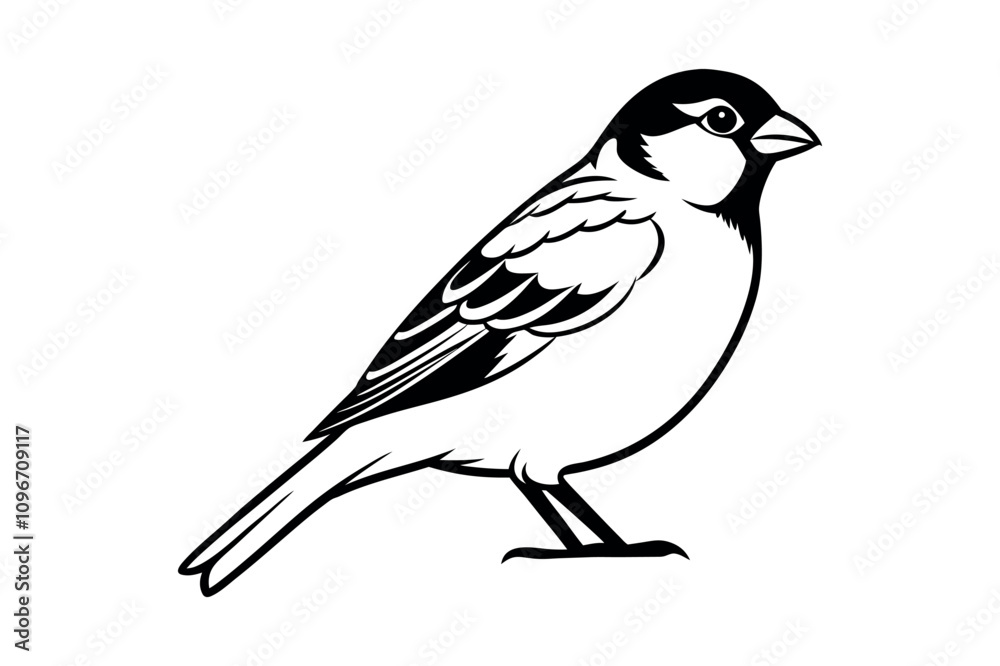 Detailed of sparrow bird black and white silhouette vector illustration Detailed of sparrow bird black and white silhouette vector illustration