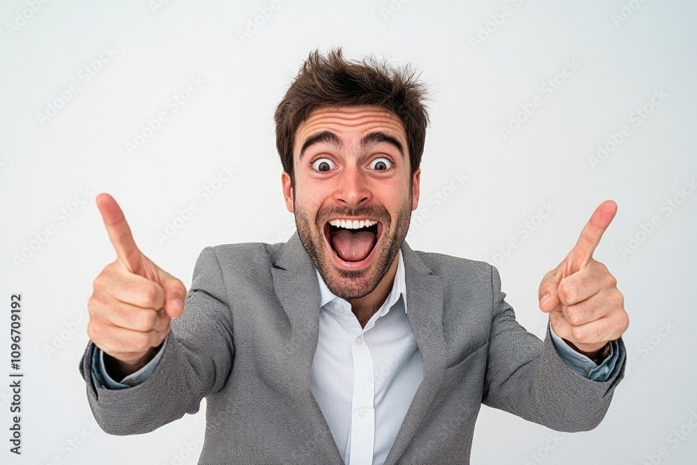 A person in a suit making a humorous expression A person in a suit making a humorous expression