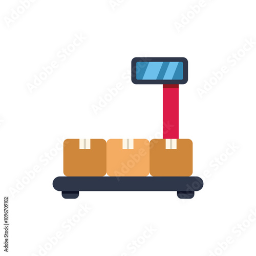 Warehouse scale weighing packages placed on top of it, using digital screen displaying weight, concept for logistics and delivery