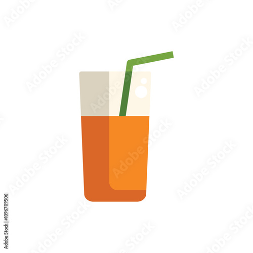 Illustration of a tall glass with orange juice being placed on a table, perfect for healthy lifestyle concepts