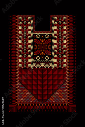 Embroidery vector Tatreez template , Palestinian fashion neck ornament