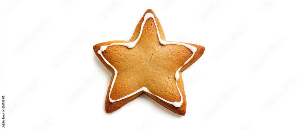 Gingerbread star Christmas cookie decorated with icing isolated on a white background perfect for holiday festive themes and recipes Gingerbread star Christmas cookie decorated with icing isolated on a white background perfect for holiday festive themes and recipes
