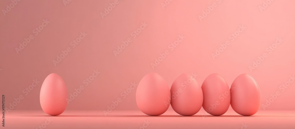 Easter eggs arranged on a coral backdrop with space for text celebrating the Easter holiday festive season Easter eggs arranged on a coral backdrop with space for text celebrating the Easter holiday festive season