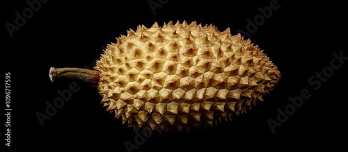 Mature spiky yellow durian fruit on a black background showcasing its unique texture and shape photo