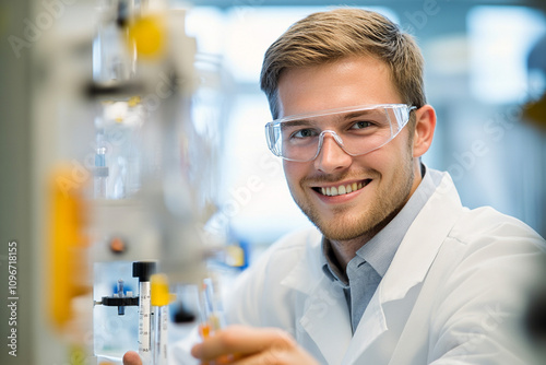 scientist with a smile in a bright modern laboratory