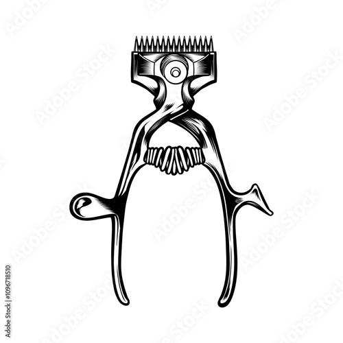 black and white illustration of an old school hair cutting tool