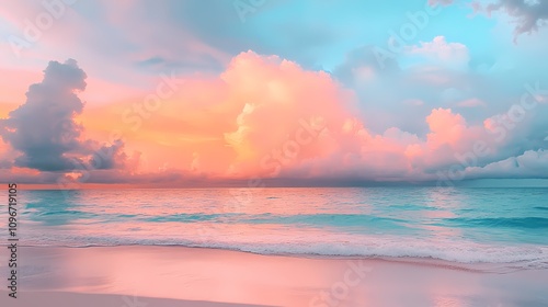 rainbow colored sea water beach scenery illustration poster background