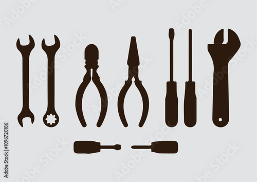 vector hand repair tools, spare parts tools drawing design