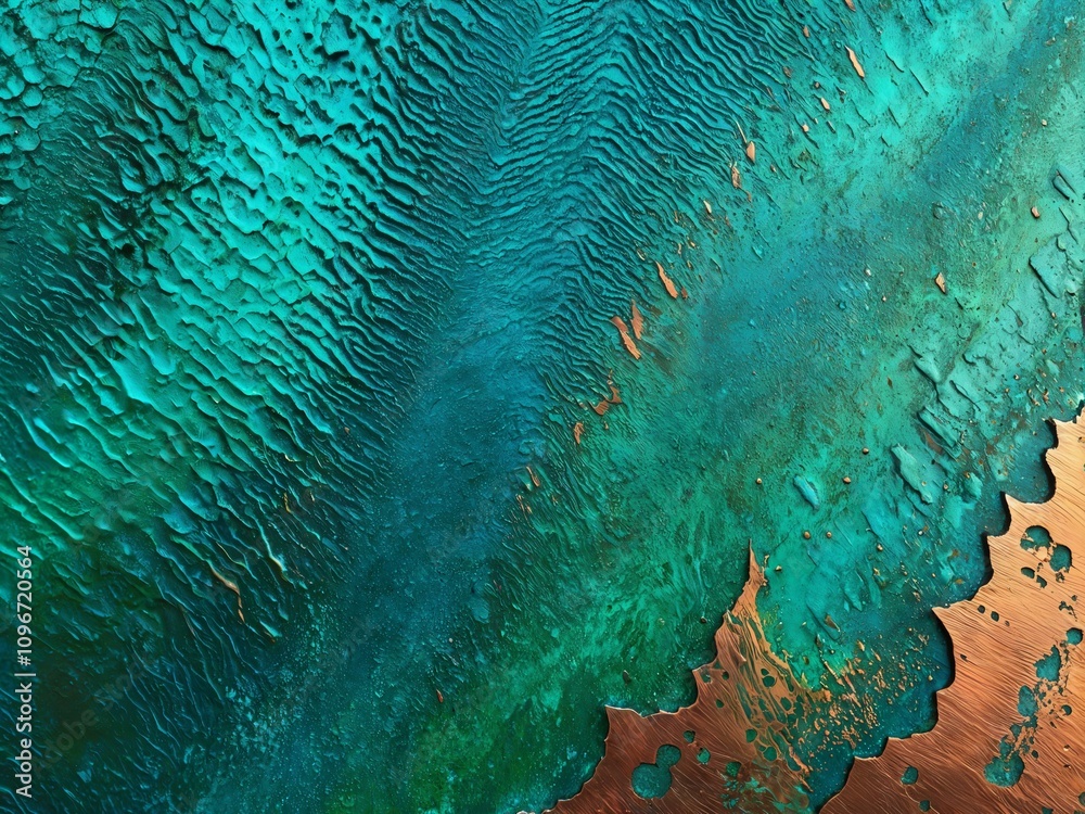 Fototapeta premium Verdigris Copper Patina with Intricate Patterns and Vibrant Green and Blue Tones