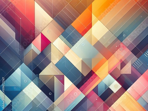 Abstract geometric shapes in vibrant gradient colors with transparency and overlapping elements photo