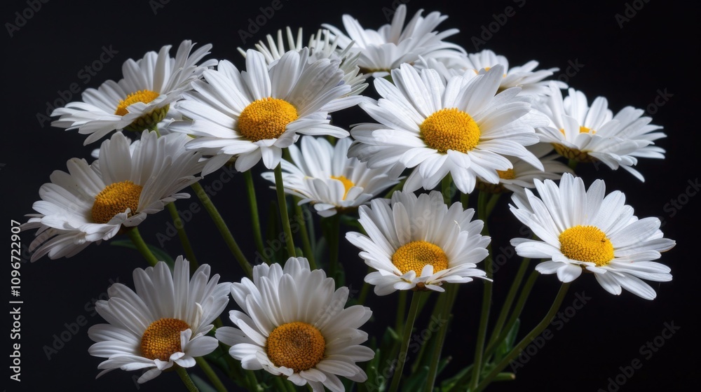 Fototapeta premium A bouquet of white daisies arranged in a classic vase, great for still life photography or flower-related themes