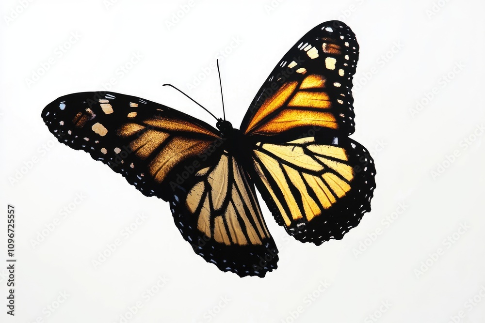 Fototapeta premium A monarch butterfly soars through the air