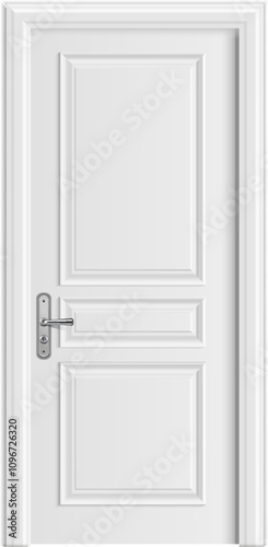 White wooden door realistic mockup. Closed doorway