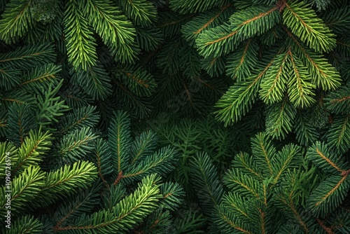 Close-up shot of multiple pine tree branches with needles and cones