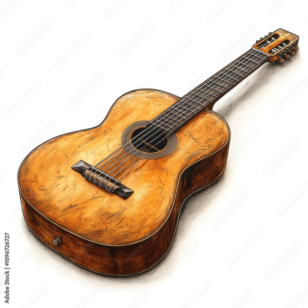 Fototapeta premium Vintage Classical Guitar: A Hand-Drawn Masterpiece