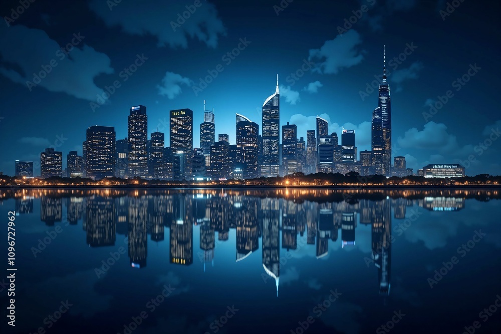 Iconic Urban Skyline of Chicago Reflecting Over Lake Michigan, Capturing the Beauty of Night Lights and Skyscrapers Iconic Urban Skyline of Chicago Reflecting Over Lake Michigan, Capturing the Beauty of Night Lights and Skyscrapers
