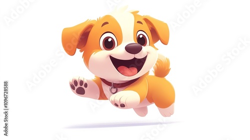 cartoon-style illustration of a puppy, floating on a white background, with playful expressions and bright, cheerful colors