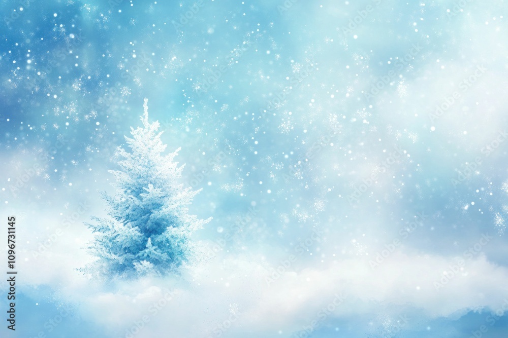 Winter landscape, snow covered tree, serene atmosphere, gentle snowfall, blue hue, nature s tranquility A peaceful snowy scene evoking calm and cold Winter landscape, snow covered tree, serene atmosphere, gentle snowfall, blue hue, nature s tranquility A peaceful snowy scene evoking calm and cold